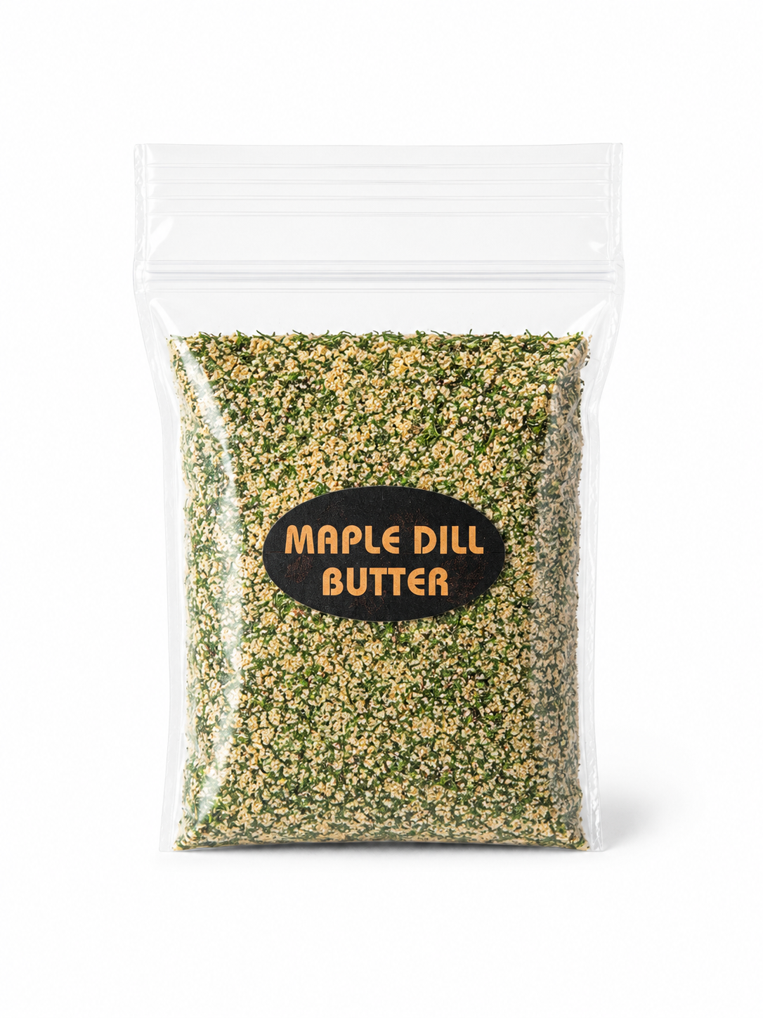 Packaged Maple Dill Butter with a clear front on a white background