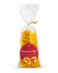 Bag of plantain chips with a red label on a white background