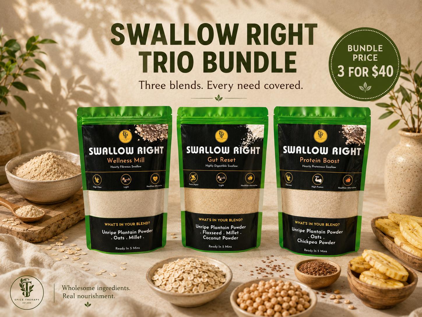 Triple bundle for swallow right powder.